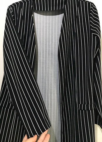 Çizgili Midi Kadın Blazer Ceket - Görsel 2