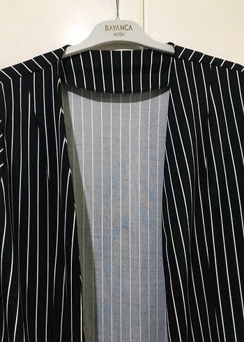 Çizgili Midi Kadın Blazer Ceket - Görsel 5