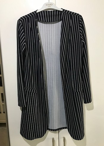 Çizgili Midi Kadın Blazer Ceket - Görsel 4