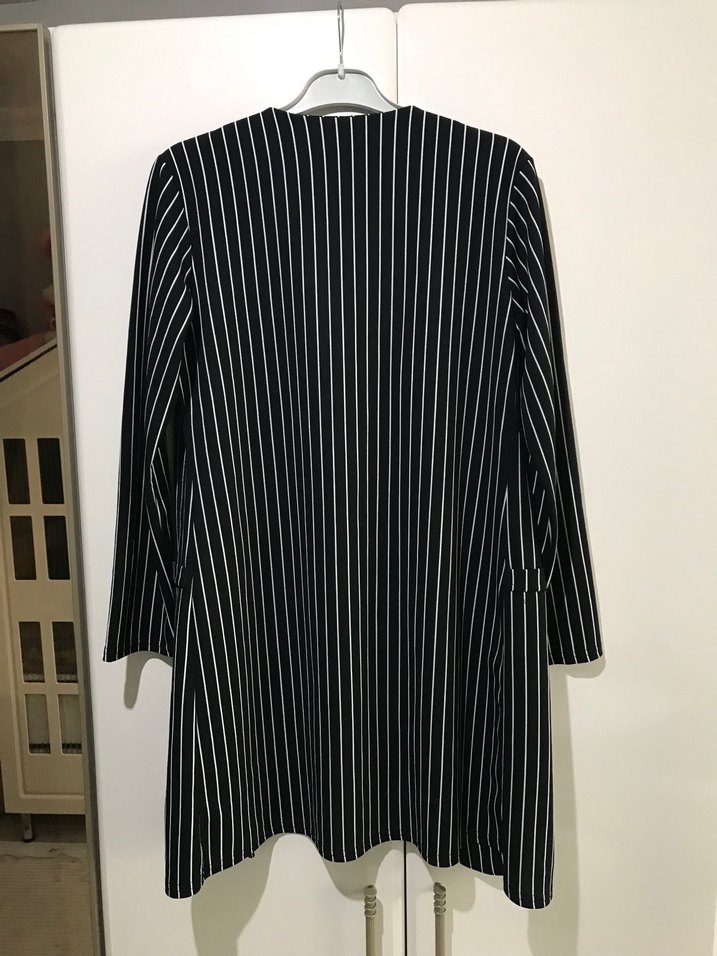 Çizgili Midi Kadın Blazer Ceket - Görsel 3