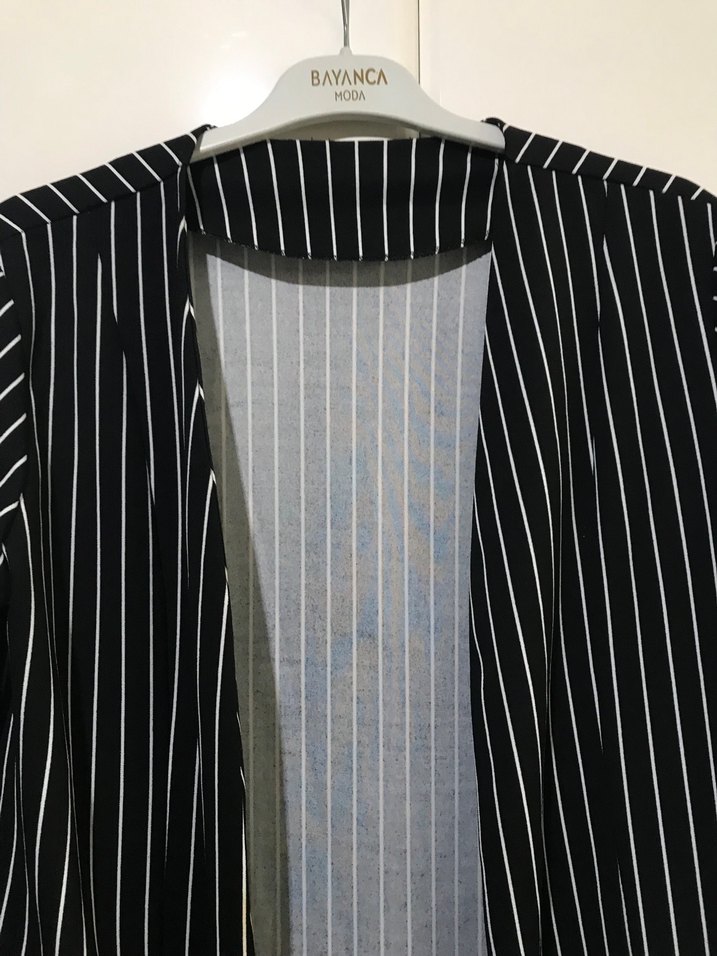 Çizgili Midi Kadın Blazer Ceket - Görsel 5