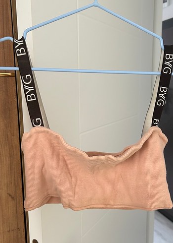 H&M Pembe Pastel Batik Desenli Kolsuz Crop Top