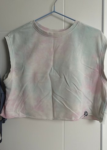 Pembe Pastel Batik Desenli Kolsuz Crop Top