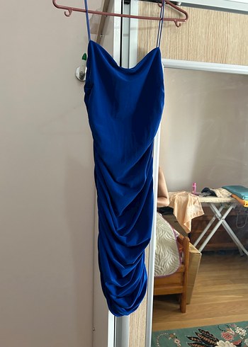 Mavi Drapeli Midi Straplez Elbise - Görsel 5