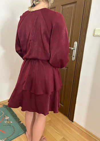 Bordo Parlak Midi Kadın Bohem Elbise - Görsel 13