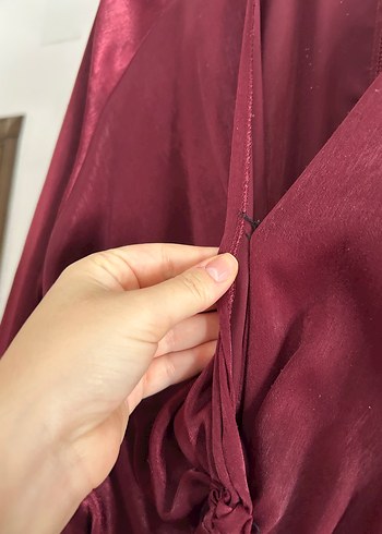 Bordo Parlak Midi Kadın Bohem Elbise - Görsel 6