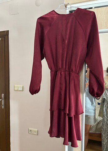 Bordo Parlak Midi Kadın Bohem Elbise - Görsel 8