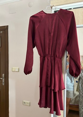 Bordo Parlak Midi Kadın Bohem Elbise - Görsel 7