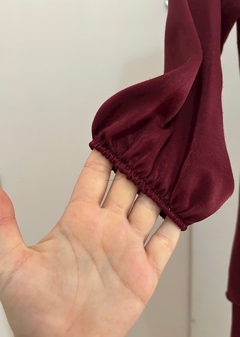 Bordo Parlak Midi Kadın Bohem Elbise - Görsel 5