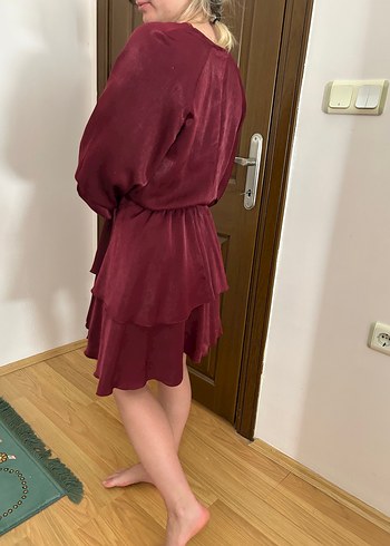 Bordo Parlak Midi Kadın Bohem Elbise - Görsel 12