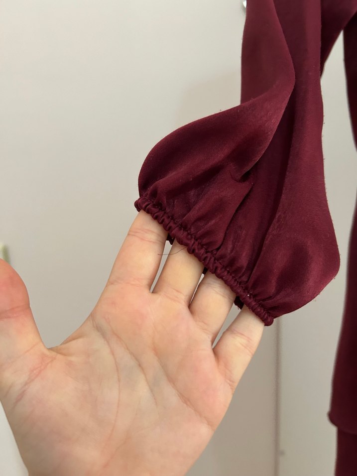 Bordo Parlak Midi Kadın Bohem Elbise - Görsel 5