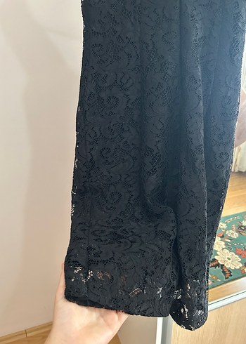 Siyah Dantel V Yakalı Midi Kadın Abiye Elbise - Görsel 8