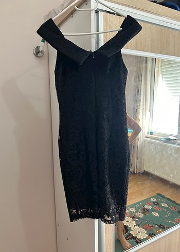 Siyah Dantel V Yakalı Midi Kadın Abiye Elbise - Görsel 5