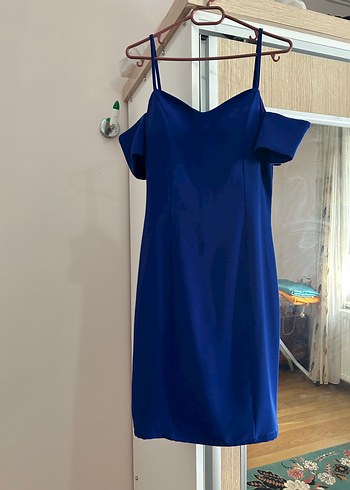 Parlak Mavi Askılı Midi Elbise - Görsel 2