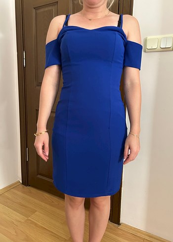 Parlak Mavi Askılı Midi Elbise - Görsel 8