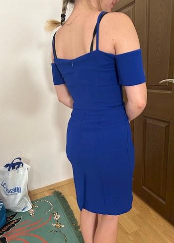 Parlak Mavi Askılı Midi Elbise - Görsel 12