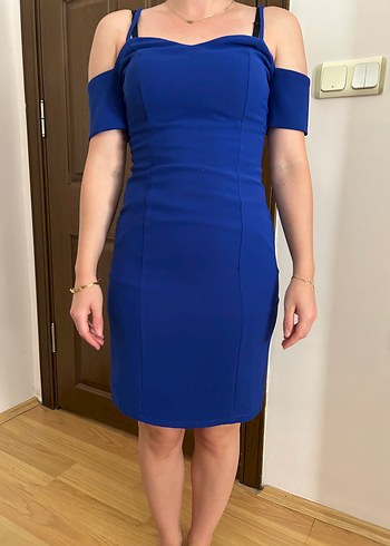 Parlak Mavi Askılı Midi Elbise - Görsel 7