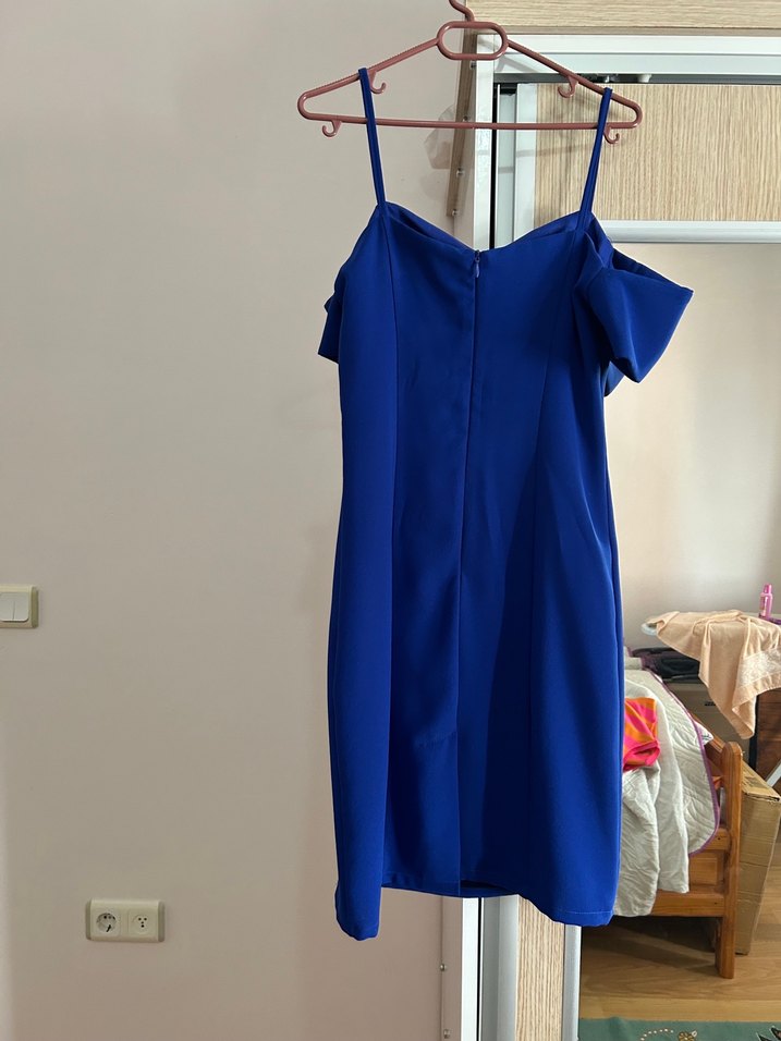 Parlak Mavi Askılı Midi Elbise - Görsel 5