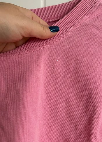 Pembe Kısa Kollu Salaş Kadın Tişört - Görsel 4