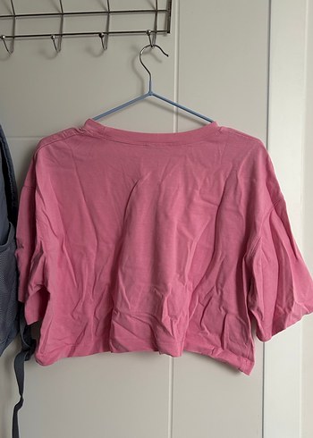 Pembe Kısa Kollu Salaş Kadın Tişört - Görsel 5