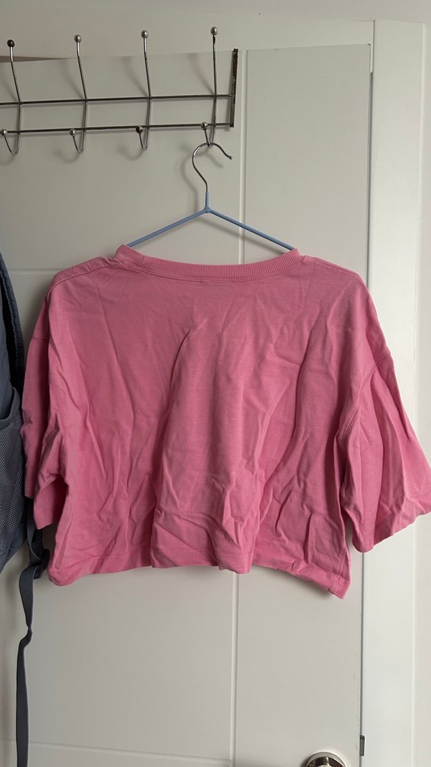 Pembe Kısa Kollu Salaş Kadın Tişört - Görsel 5