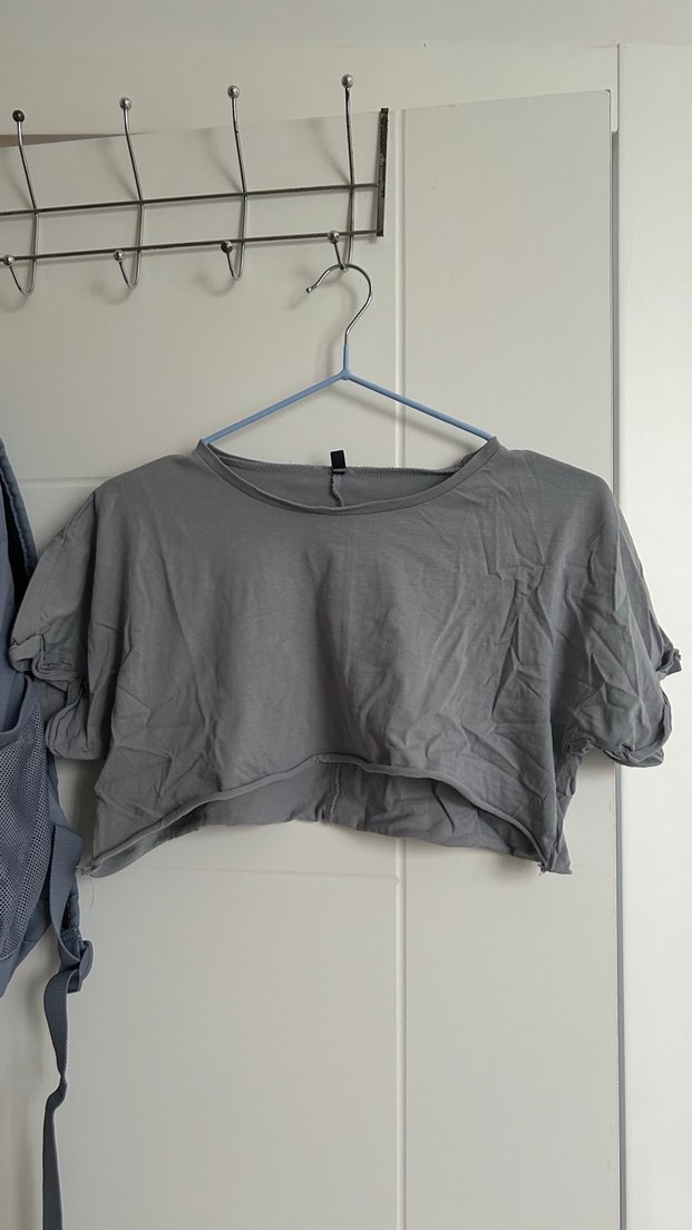 Gri Crop Top Kadın Spor Tişörtü - Görsel 4