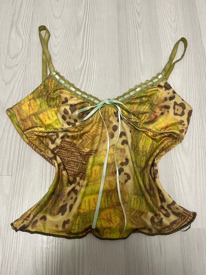 Askılı vintage yeşil bluz - Görsel 3