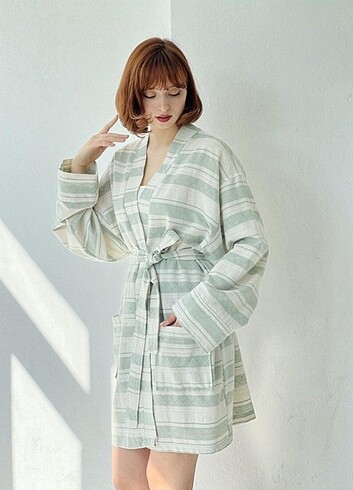 RETROBİRD SABAHLIK KİMONO KETEN - Görsel 3