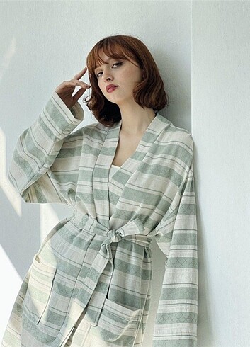 RETROBİRD SABAHLIK KİMONO KETEN - Görsel 4