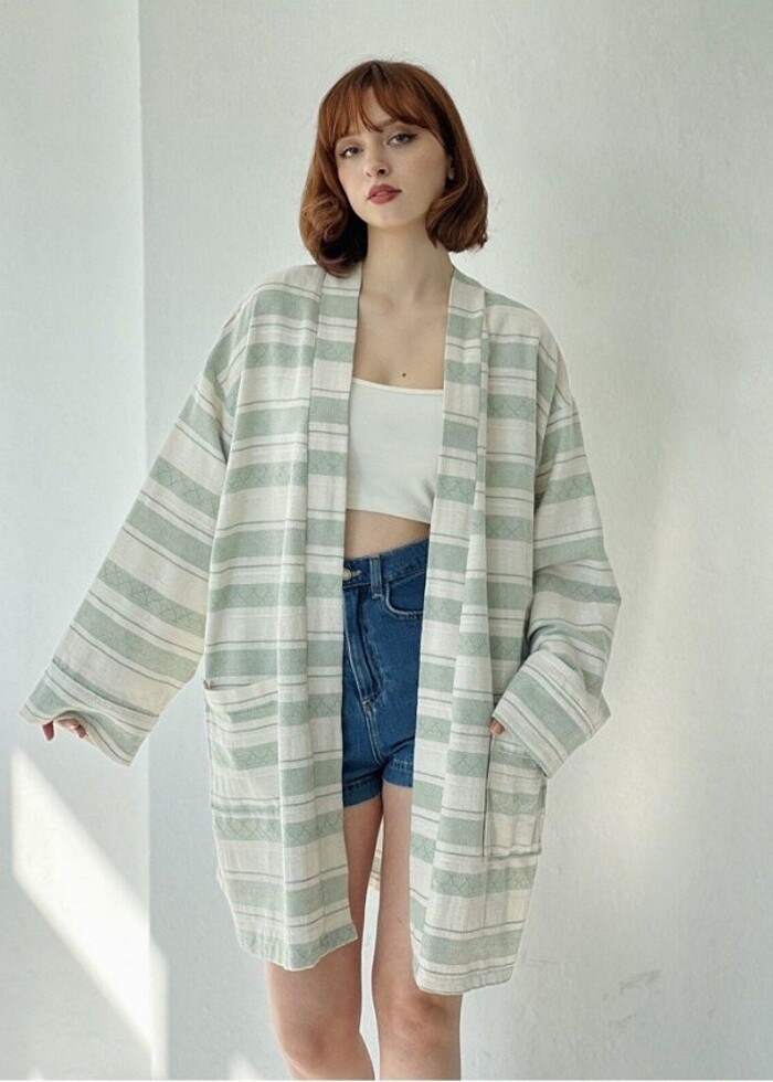 RETROBİRD SABAHLIK KİMONO KETEN - Görsel 2