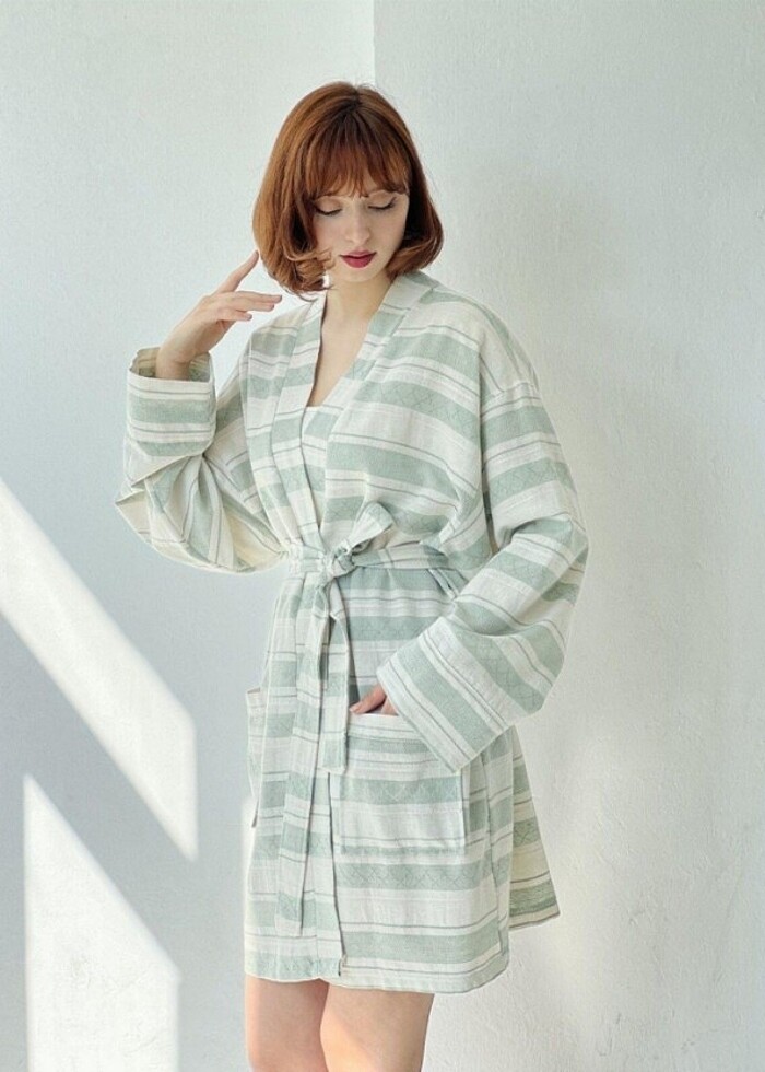 RETROBİRD SABAHLIK KİMONO KETEN - Görsel 3