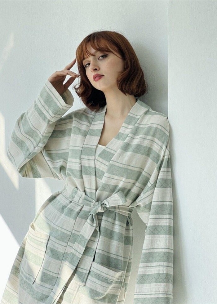 RETROBİRD SABAHLIK KİMONO KETEN - Görsel 4