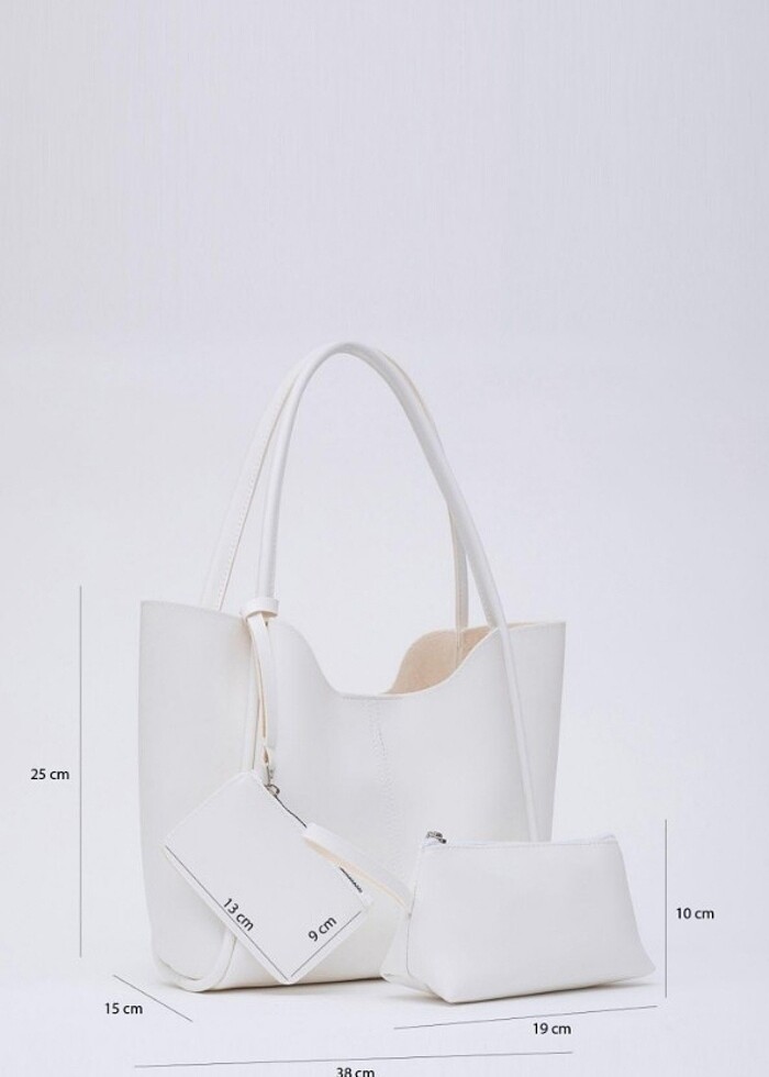 KADIN BEYAZ 3LÜ ÇANTA SETİ - Görsel 2