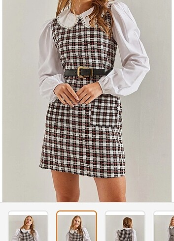 Kadın Ekose Bebe Yaka Kısa Elbise Trendyol Milla - Görsel 3