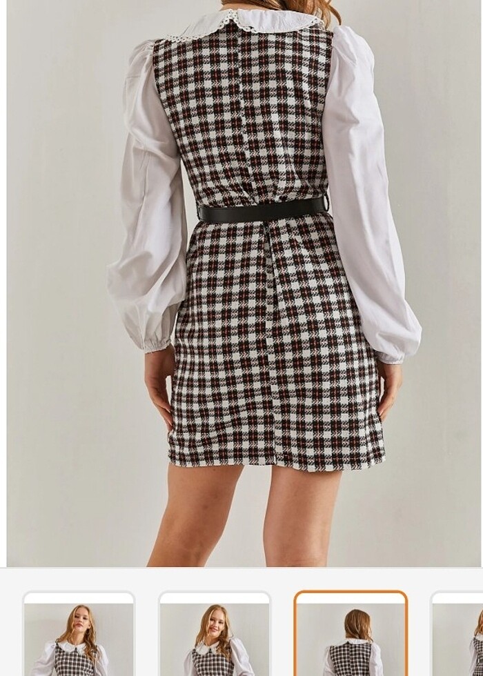 Kadın Ekose Bebe Yaka Kısa Elbise Trendyol Milla - Görsel 2