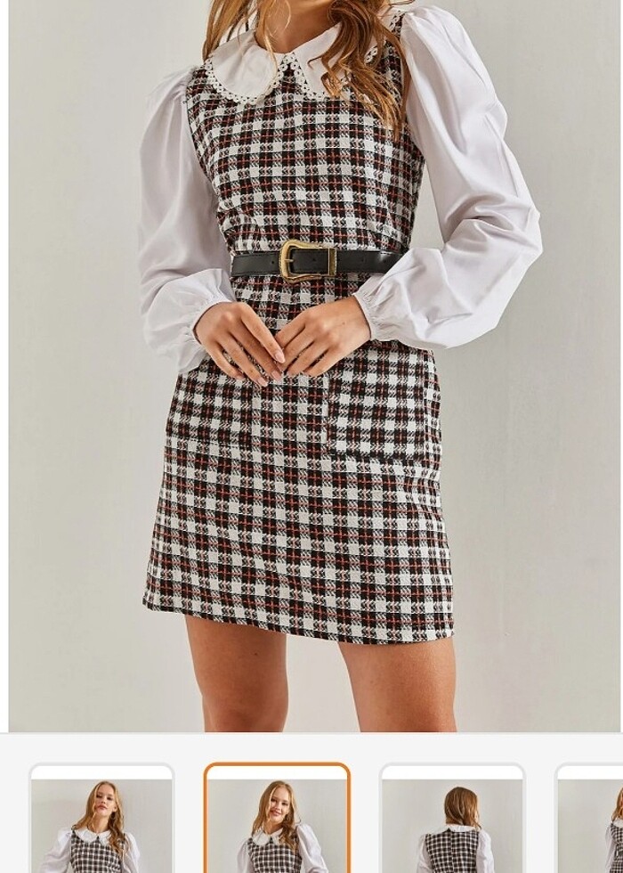 Kadın Ekose Bebe Yaka Kısa Elbise Trendyol Milla - Görsel 3