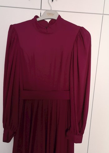 Bordo Uzun Kollu Drapeli Kadın Elbise - Görsel 2