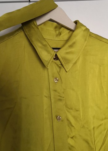 Sarı Uzun saten Elbise, Bol Kesim, Drapeli - Görsel 3