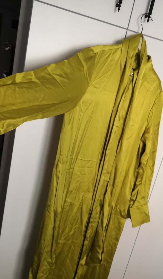 Sarı Uzun saten Elbise, Bol Kesim, Drapeli - Görsel 2