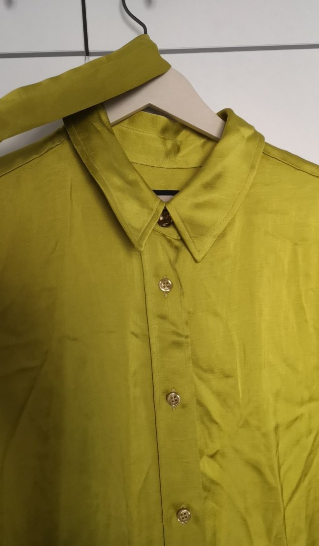 Sarı Uzun saten Elbise, Bol Kesim, Drapeli - Görsel 3