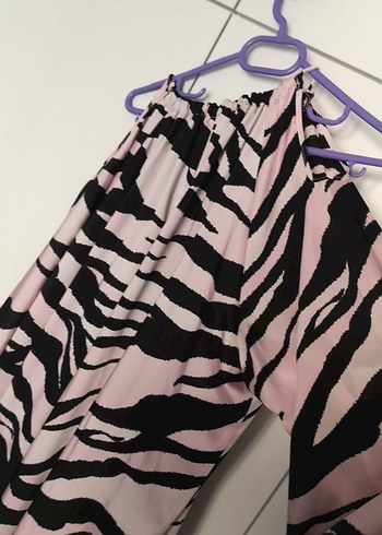 Pembe Zebra Desenli Uzun Pilili Kadın Elbise - Görsel 4