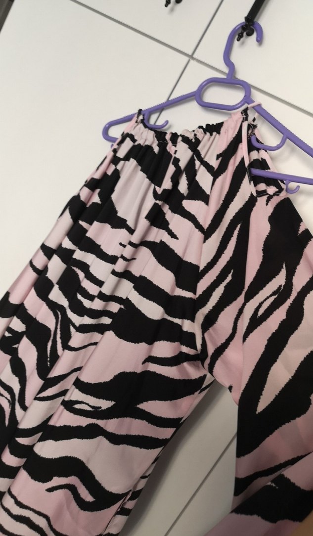 Pembe Zebra Desenli Uzun Pilili Kadın Elbise - Görsel 4