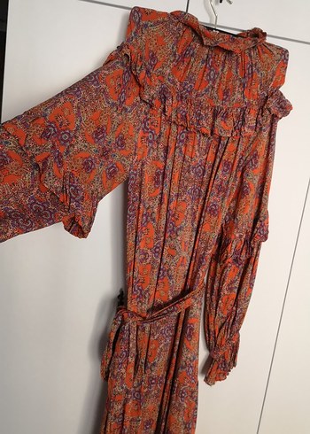 Uzun Kollu Çok Renkli Bohem Elbise - Görsel 2