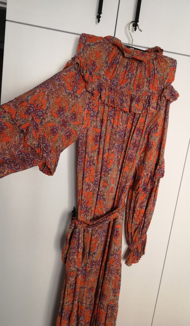 Uzun Kollu Çok Renkli Bohem Elbise - Görsel 2