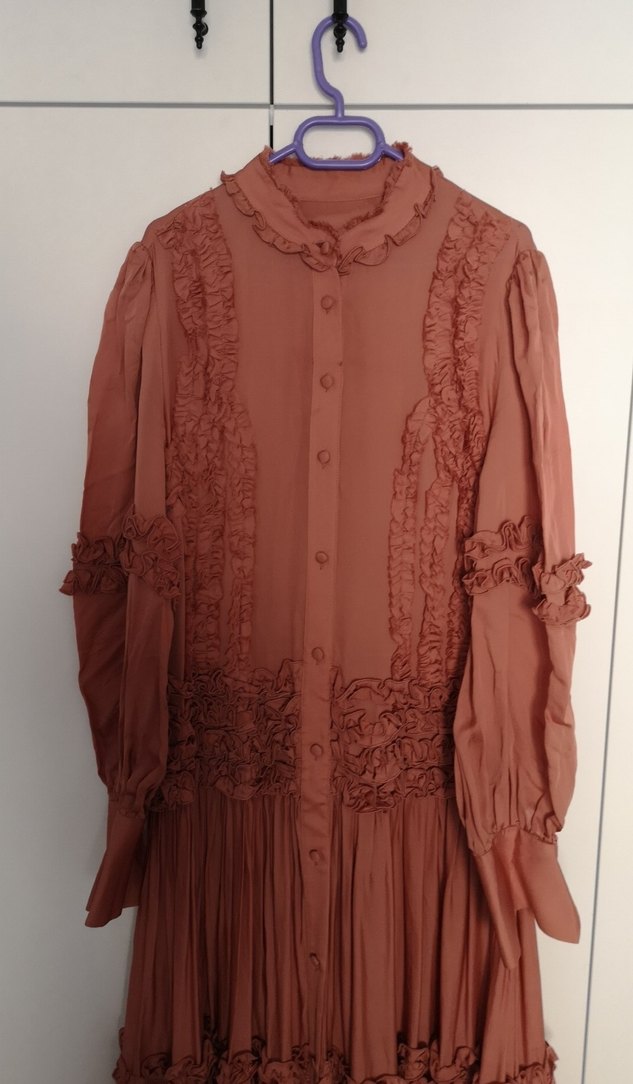 Bohem Uzun Kollu Pilili Elbise - Görsel 4