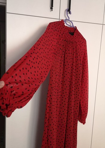 Kırmızı Puantiyeli Uzun Bohem Elbise - Görsel 3