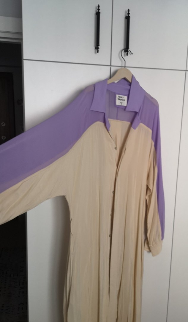 Bej Uzun Keten Elbise, Bohem Stil, Pileli - Görsel 4