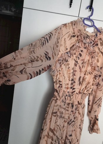 Bej Bohem Uzun Kollu Piliseli Elbise - Görsel 3