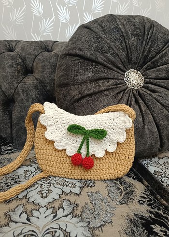 Diğer Renkli Nakışlı Pudra Çocuk Triko Çanta