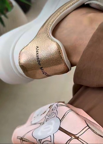 Beyaz Deri Yılan Desenli Stiletto Topuklu Spor Ayakkabı - Görsel 2